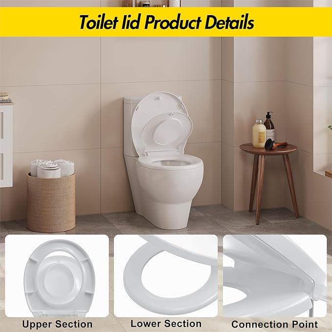 Round Toilet Seat with Toddler Seat – PP Quick Release Potty Training Toilet Seat Cover, White 2-in-1 Design for Children & Adult Toilets