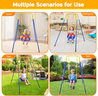 4 in 1 Toddler Swing Set & Baby Jumper, Heavy Duty Kids Swing with Bouncer, Foldable Metal Stand for Indoor & Outdoor, Easy Install & Store (Blue)