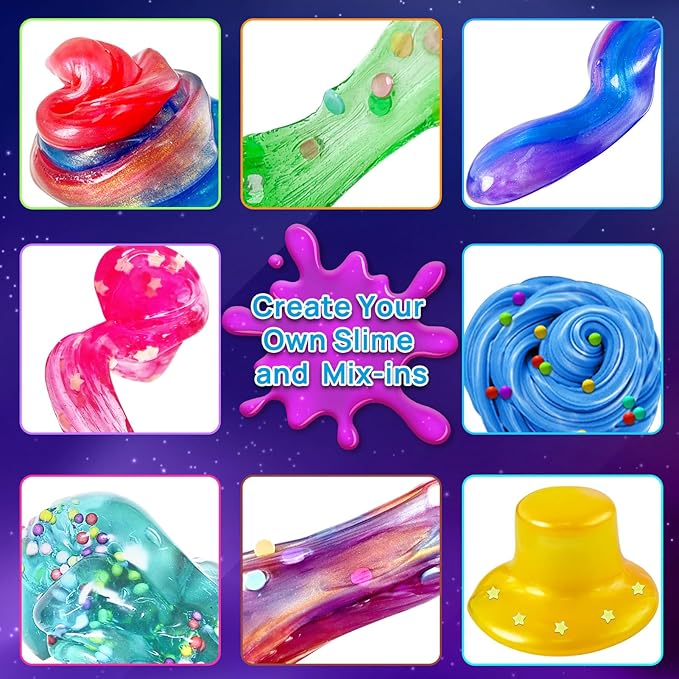 YOPINSAND Galaxy Slime Kit for Girls, DIY Slime Making Kit, Glimmer Crunchy, Butter, Foam, Glow in The Dark Slime with Add-ins, Foam Balls, Charms, Glitters, Party Favors Gift Toys for Kids 6-12
