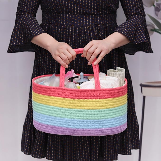 COMSE Baby Diaper Caddy Organizer, Car Caddy, Diaper Change Organizer, Gift Baskets Empty, Portable Tote Bag with Divider, Baby Shower Gifts Newborn Essentials Registry Must Have, Rainbow