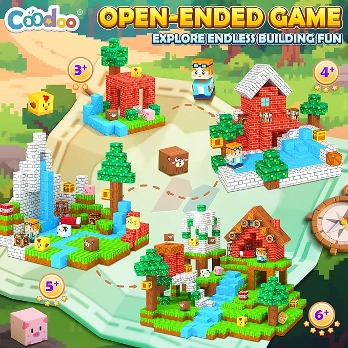 Magnetic Blocks, Magnet Tiles Building Blocks STEM Montessori Toddler Kids Toys for Boys Girls Ages 3+, Educational Construction Outdoor Toys, Classroom Must Have Learning Sensory Gifts (0.8IN)