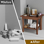 Teak Shower Bench with Shelf & Handle, 20 Inch Shower Stool for Standard Tubs & Showers, Non-Slip Waterproof Seat, Spa & Bathroom Storage Stool