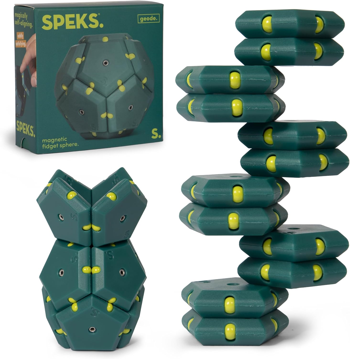 Speks Geode Matte Pentagons Magnetic Fidget Toy for Adults | Quiet Sensory Toy for Stress Relief & Anxiety, Office Desk Toy & Top Gadget Gift Idea | Monstera, 12-Piece Set