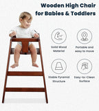 Alpine Wooden High Chairs for Babies and Toddlers with Safety Strap, Commercial Grade Restaurant High Chair, Durable Wood Space Saver Baby Feeding Chair, Ideal for Dining Spaces (2 Pack, Mahogany)