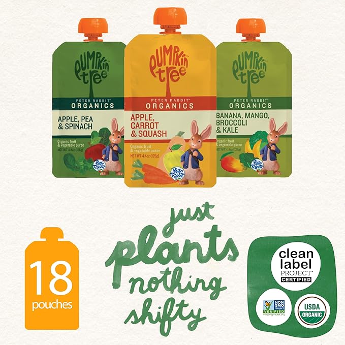Peter Rabbit Organics Fruit Vegetable, Squeezable Pouches, 4 Ounce (Pack of 18)