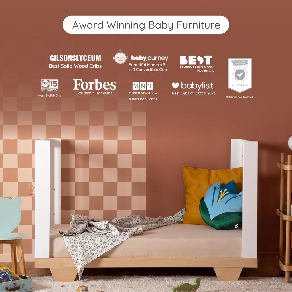 dadada Spirit 8 in 1 Convertible Crib to Toddler Bed & Floor Bed, Made in Italy, Greenguard Gold Certified, Adjustable Mattress Heights (White + Natural)