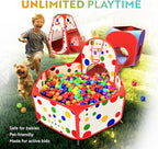 Playz 5-Piece Kids Play Tents Crawl Tunnels and Ball Pit Popup Bounce Playhouse Tent with Basketball Hoop for Indoor and Outdoor Use with Red Carrying Case