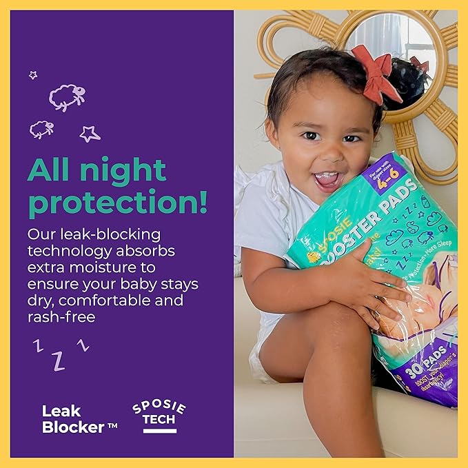 Sposie Overnight Diaper Booster Pads, Stops Leaks and Bedwetting, Original Adhesive-Free Absorbent Inserts, Helps Reduce Nighttime Changes and Rash, Use with Sizes 4-6, Made in U.S.A. 90 ct.