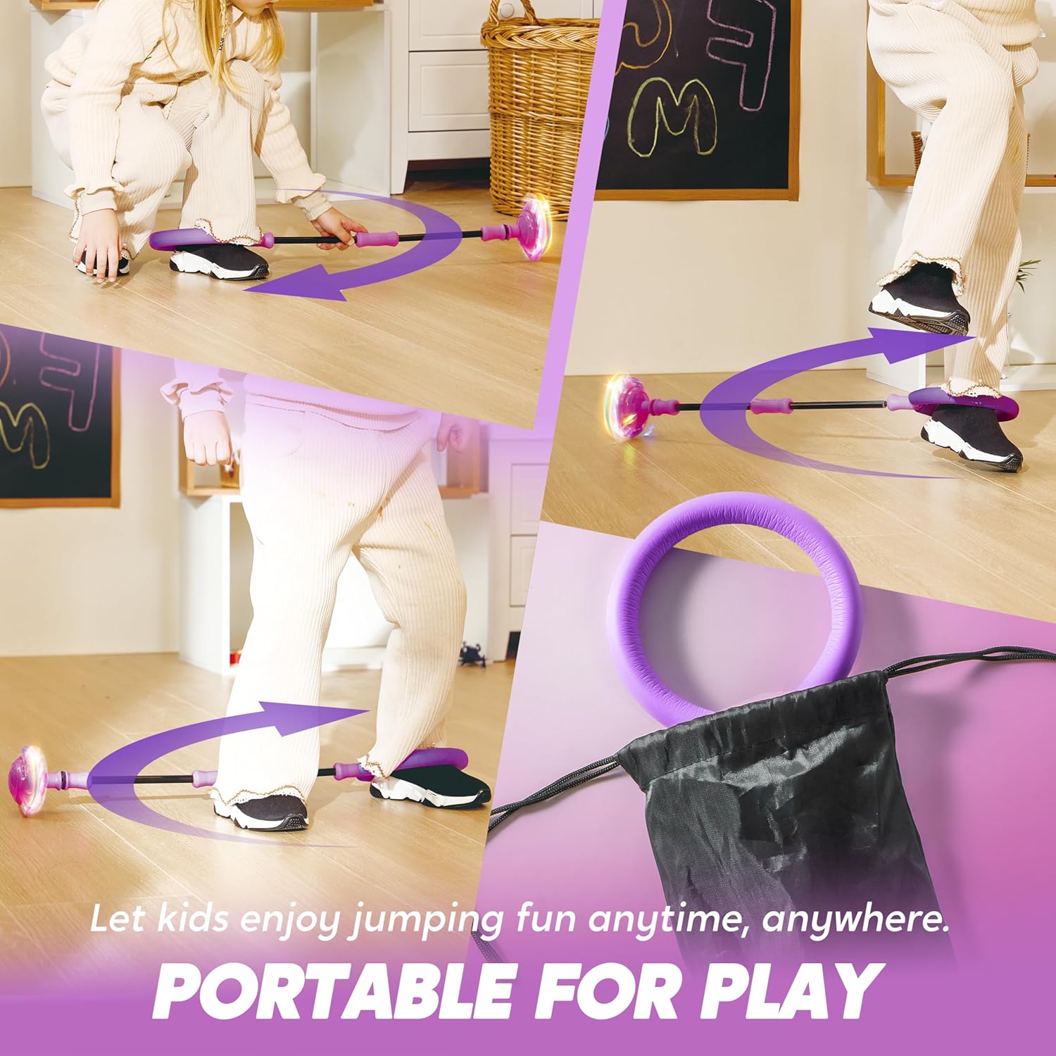 JOYIN Purple Ankle Skip Ball with Flashing Lights, Toy for Kids Indoor & Outdoor, Flashing Swing Ball Foldable Sports Toy, Birthday Gifts for Kids 3 4 5 +