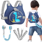 Accmor Toddler Safty Harness Leash, Cute Dinosaur Child Leashes + Reflective Anti Lost Wrist Link, Foldable Baby Walking Harness Pocket Kids Tether Protection for Boys Girls Aged 1-5 to Travel Outdoor