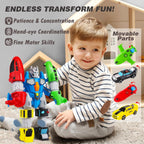 5-in-1 Magnetic Vehicles Playset Toy, Transform to Robot, Mix & Match Assembling Building Action Figures Kit with Storage Box, Holiday Birthday Present for Kids, Boys & Girls 3 4 5 6 7 Year