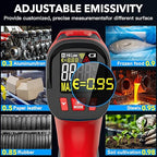 Infrared Thermometer Gun - TEMIRUP Non-Contact Digital Laser Temperature Gun with Color LCD Display for Cooking, Griddle, Engine, HVAC, IR Temp Gun with Adjustable Emissivity,-40℉~1202℉(-40℃~650℃)