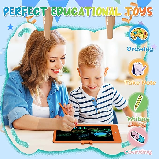 10 Inch LCD Writing Tablet for Kids 4 Pack Reusable Drawing Pad Colorful Toddler Writing Board Electronic Drawing Tablet Educational and Learning Toys for 3-8 Years Old Boys Girls