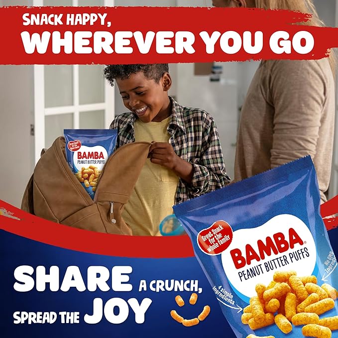 Gratify Bamba Peanut Butter Snacks for Families - All Natural Peanut Butter Corn Puffs Snacks ( 24 pack 0.7oz bags) - Made with 4 Simple Ingredients