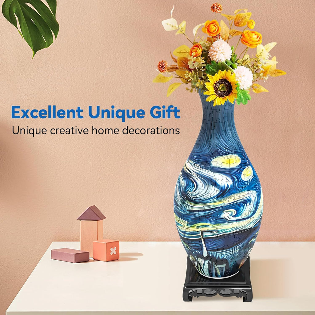 3D Puzzles Vase for Adults, Crafts for Adults, 160 Pieces Plastic DIY Unique Flower Vase with LED Light House Warming Gift Birthday Gifts for Flower Arrangements and Home Decor (Blue)