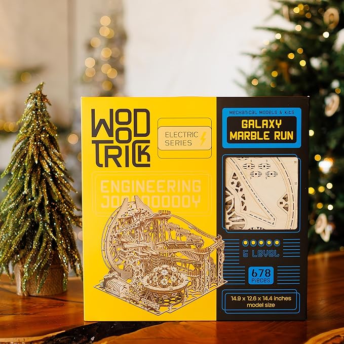 Wood Trick Wooden Marble Run Electric Motorized - 3D Wooden Puzzles for Adults and Kids to Build - 15x14 in - Roller Coaster Wooden Model Kits for Adults and Teens to Build