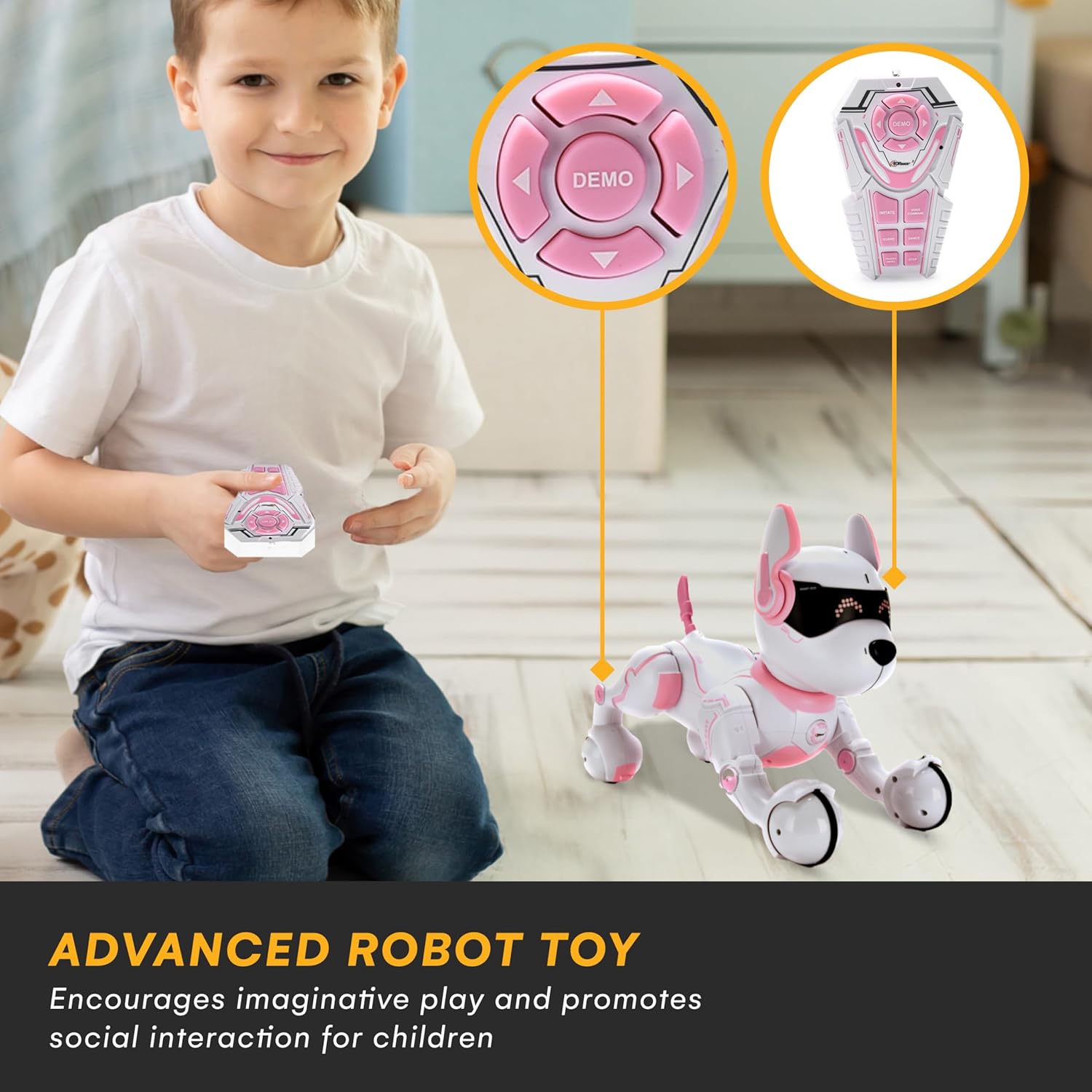 Top Race Pink Robot Dog - Remote Control Toy with Touch Function - Interactive Smart Pet with Voice Commands, Dancing, Animal Sounds - Robotic Puppy for Kids, 3 Years Up