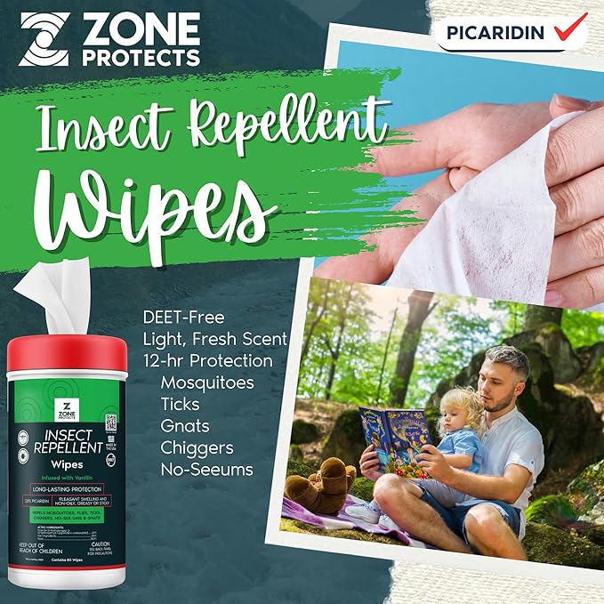 Picaridin Scented Insect Repellent Wipes; 80-ct Picaridin Infused Wipes, 12-hr Proven Protection. Perfect for Children.
