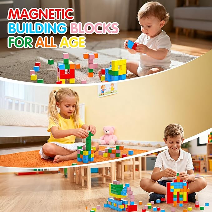 42PCS Magnetic Blocks, Montessori Toys Magnet Cubes, STEM Educational Sensory Magnetic Building Blocks for Todders Birthday Gifts