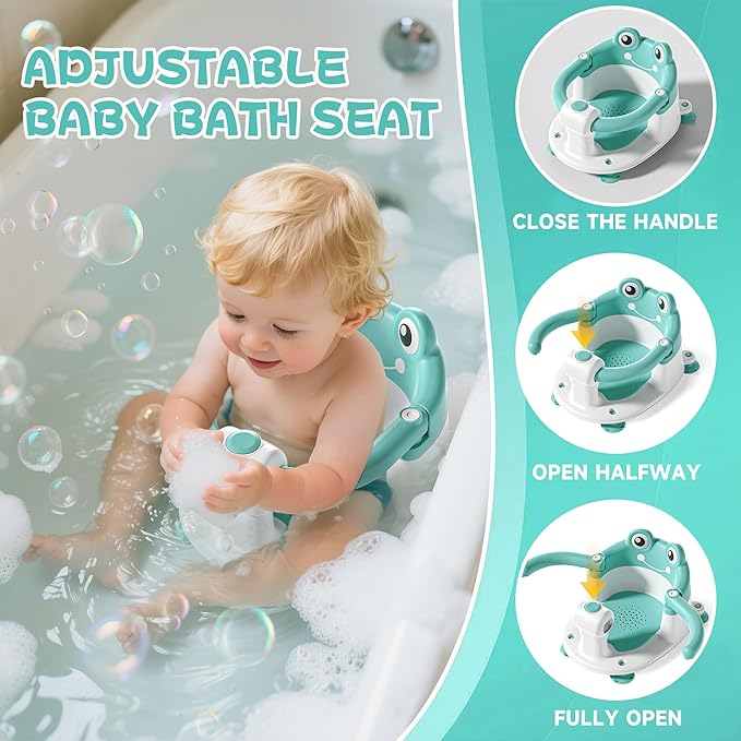 Baby Bath Seat for Babies 6 Months & Up - Toddler Bath Seats for Baby Sitting Up with 4 Suction Cups & Soft Cushion, Non-Slip Infants Shower Bathtub Chair for Newborn Boys Girls, Aqua