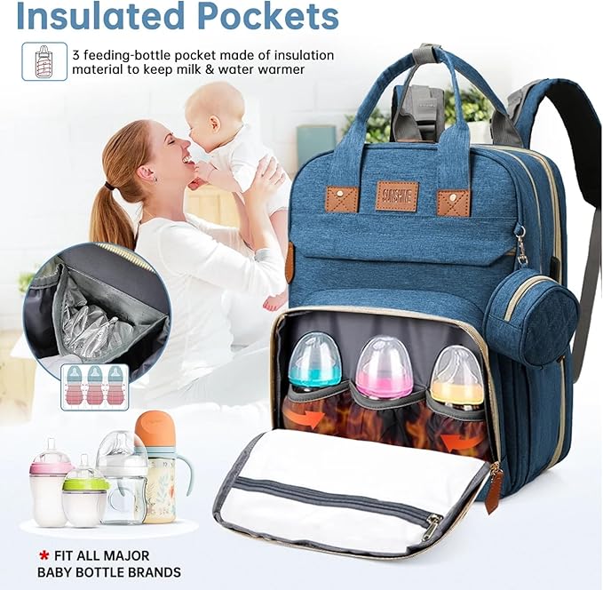 Diaper Bag Backpack – Large Waterproof Baby Bag with USB Charging Port, Changing Pad & Stroller Straps – Stylish, Durable & Hands-Free Travel Organizer for Moms & Dads (Dark Blue)