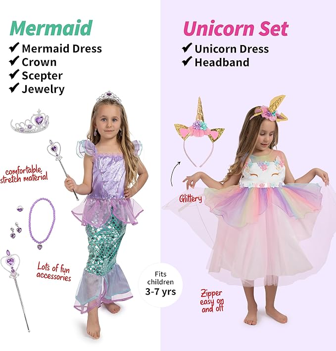 Born Toys Dress Up Clothes for Little Girls 4-6, Washable Toddler Costumes for Kids Pretend Play 3T-4T