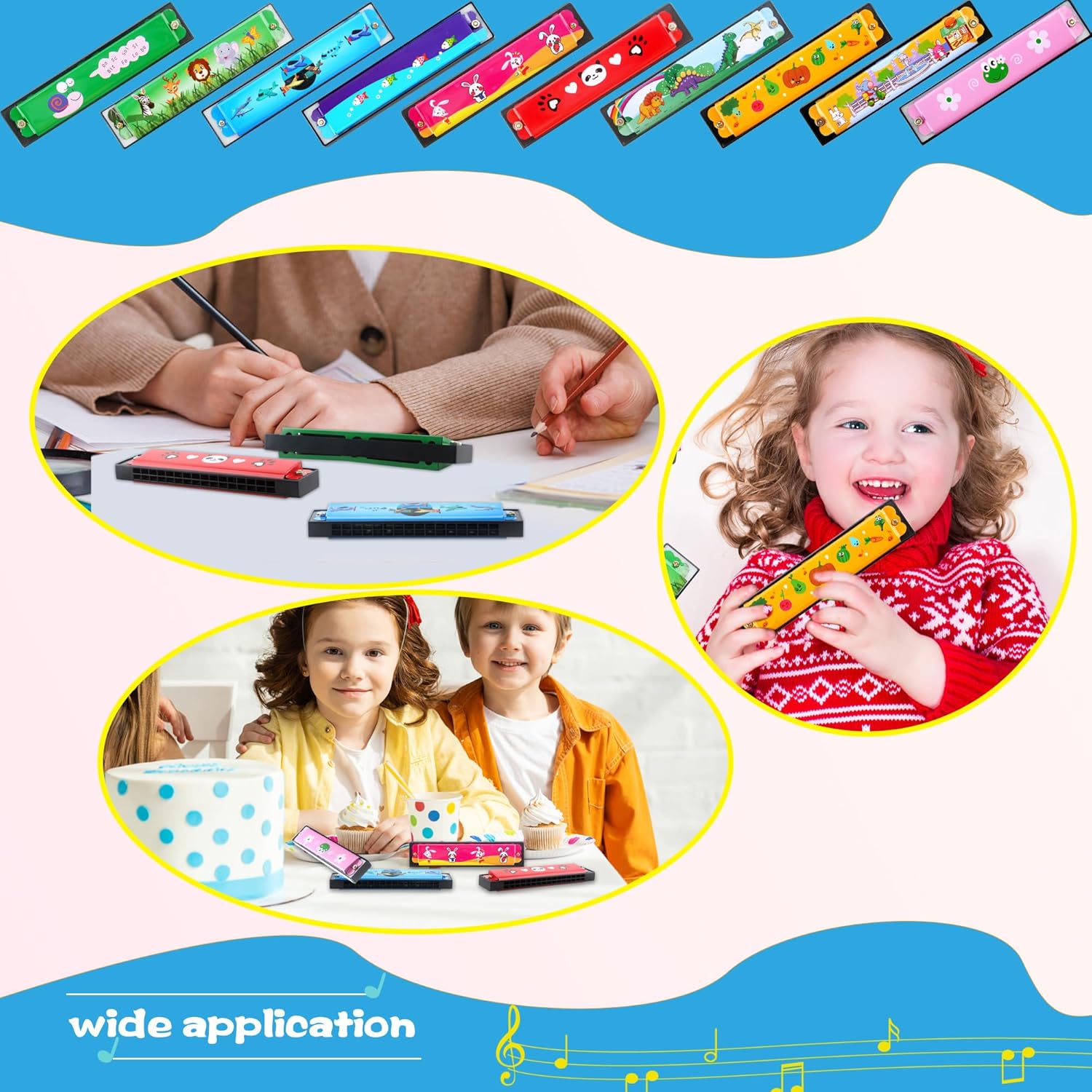 15 Pack Harmonica Toy for Kids Cartoon Harmonica with Double Row of 16 Holes Musical Instrument Toy for Toddler Kids Adult Beginners' Musical Instrument Toy Gift, Random Color Pattern