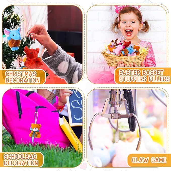 60 Pack Mini Stuffed Animal Bulk Small Plush Animal Toys Miniature Stuff Animal Keychain Set for Easter Egg Party Favors, Valentine‘s Day Gift, Goodie Bag Fillers, Carnival Prizes, Classroom Rewards