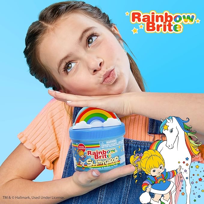 Rainbow Brite Scented Cloud Slime, Vanilla-Scented, Collectible Charm, White Iridescent Tinsel, & Reusable Container with Topper, Cute Stuff for Kids, Colorful Fidget Toys, Goody Bags Stuffers