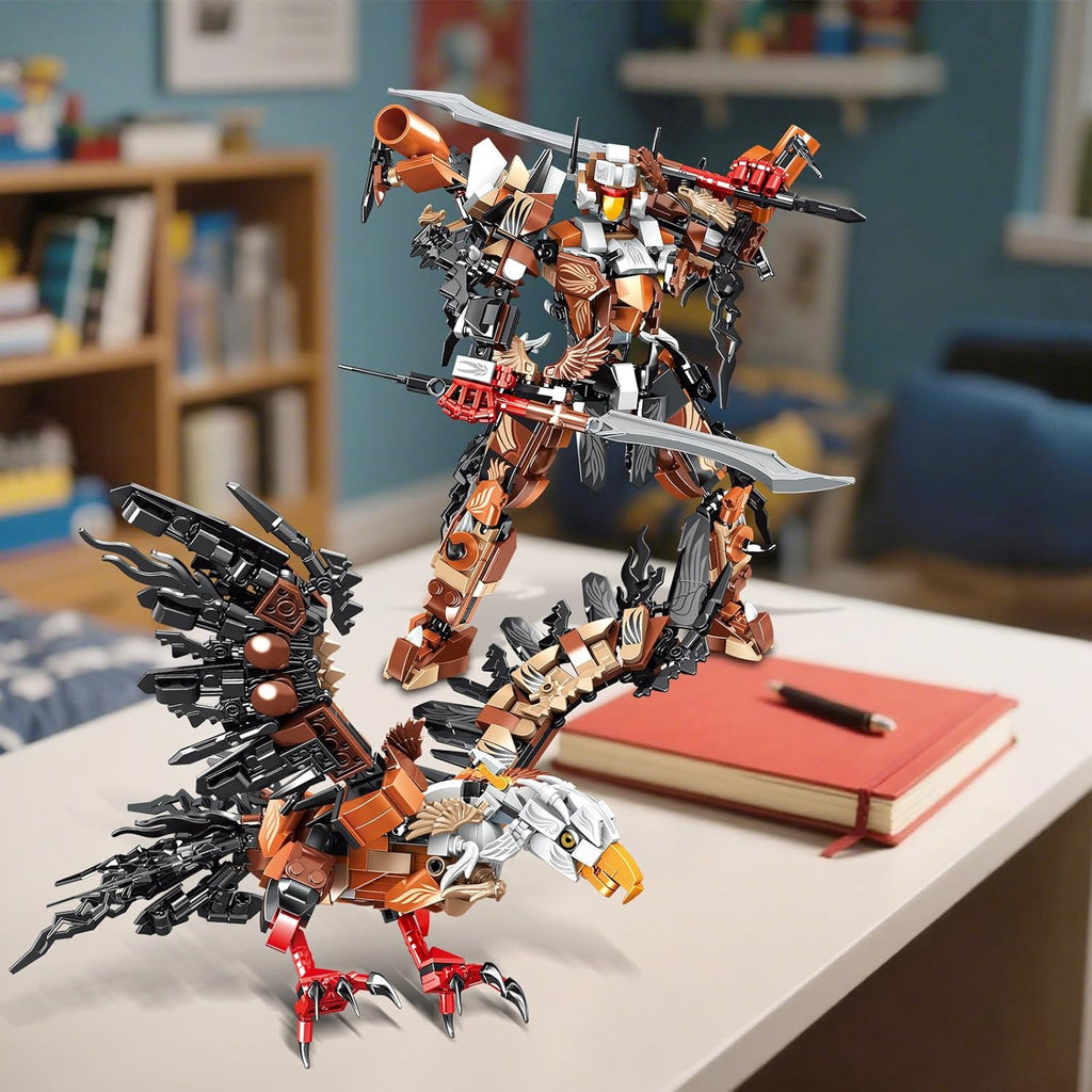 2 in 1 Transforming Eagle Mecha Robot Building Set，587 PCS Compatible with Lego Ninja Mech STEM Construction Toy for Kids Aged 6+（Eagle & Mech）
