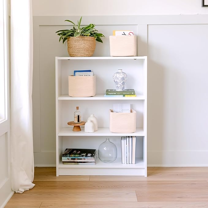 NaturalCozy Storage Cubes 9”x9”x7”Cotton Rope Woven Baskets for Organizing 3-Pack | 9 Inch Cube Storage Bin | Small Basket for Shelf Nursery, Pantry, Decorative Plant, Bathroom Closet, Toy Gift