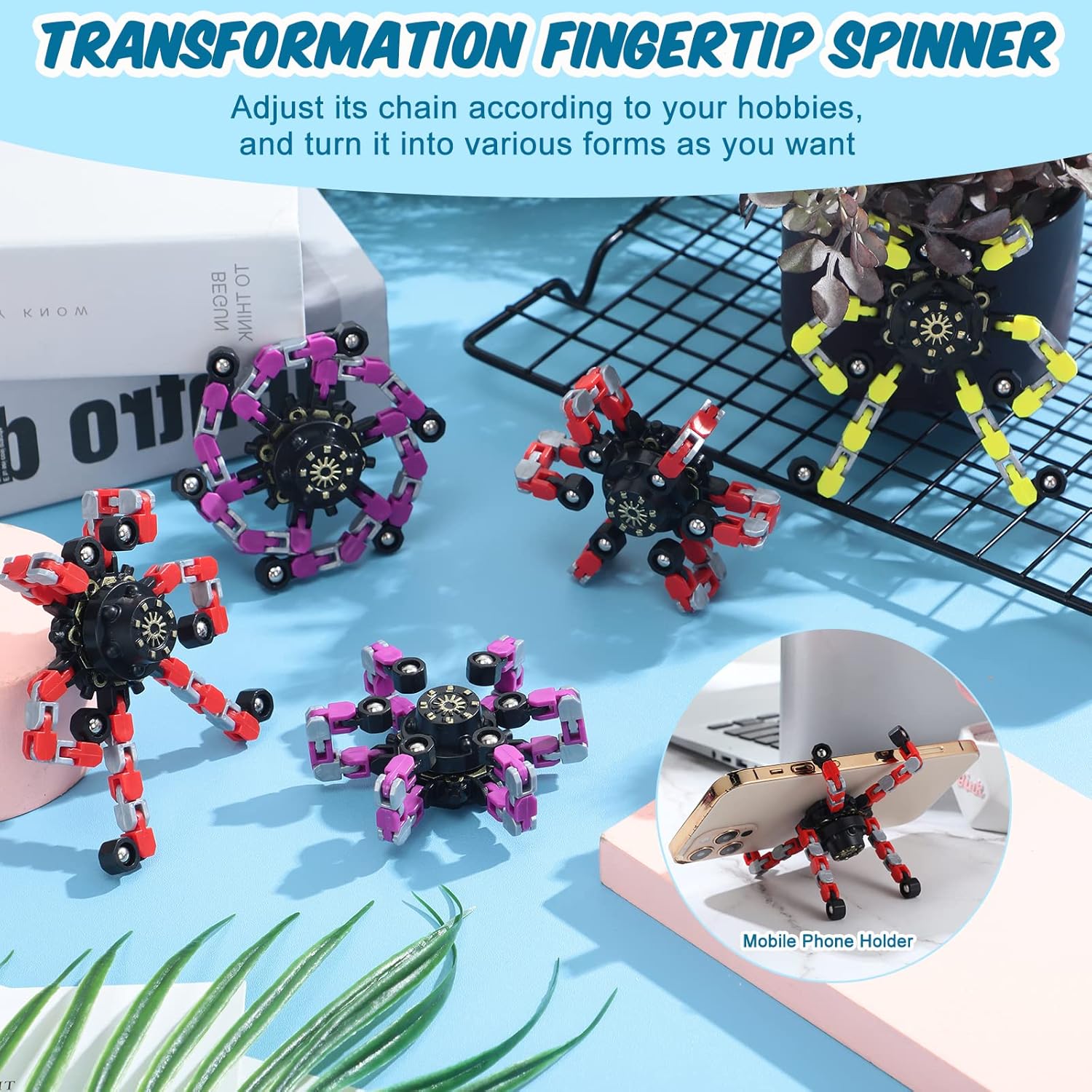 Zhanmai Transformable Fidget Spinners Fidget Toys for Kids and Adults Stress Relief Sensory Toys Transformable Chain Robot Fingertip Gyros for ADHD Autism for Kids Gifts(48 Pack)
