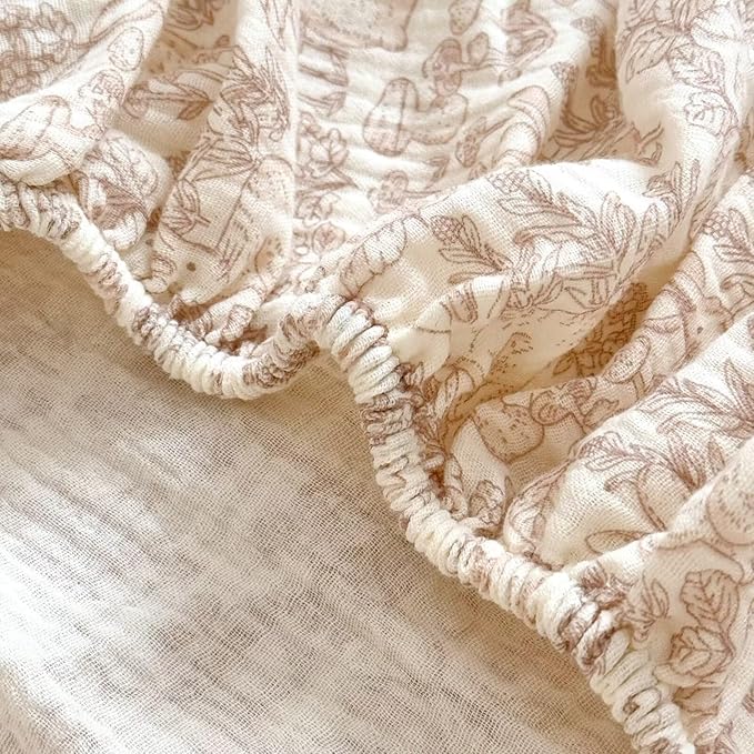 BuLuTu 2 Pack Muslin Crib Sheets for 52"x28" Standard Crib Mattress, Cute Rabbit Print Fitted Crib Sheets for Boys Girls Toddlers, Boho Neutral Soft Cotton Baby Sheets, Beige & Forest