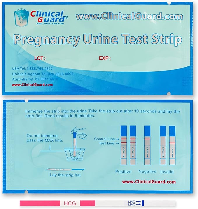 Clinical Guard 100 Pregnancy Tests Strips - Sensitive & Accurate Measurement Within 5 mins - Early Detection Pregnancy Test Strip - Easy to Use for Home Tests - HCG Test Strip Kit