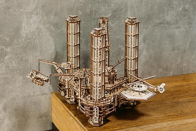 Wood Trick Offshore Rig Platform Wooden 3D Puzzles for Adults and Kids to Build - Interactive Movable Platform - Wooden Models Engineering DIY Project Mechanical 3D Wooden Puzzles Model Kits for Adult