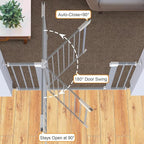 Cumbor 29.7-46" Baby Gate for Stairs, Gifts for Mom-Auto Close Dog Gate for The House, Easy Install Pressure Mounted Pet Gates for Doorways, Easy Walk Thru Wide Safety Gate for Dog, Gray