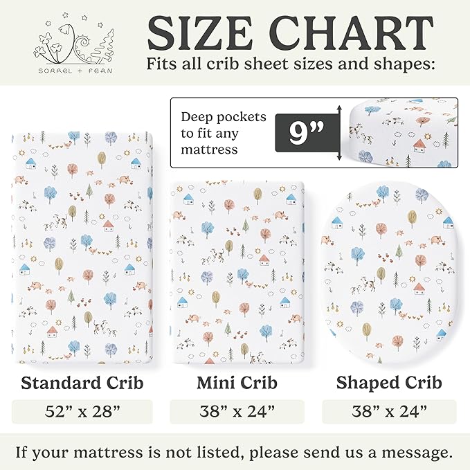 Crib Sheets Neutral - Fitted Baby Crib Sheets Bed for Girl Boy - 2 Pack Standard & Toddler Mattress (Farm Animals) - Buttery Soft Organic Cotton Blend