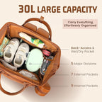 Premium Vegan Leather Diaper Bag Backpack with Waterproof Changing Pad – Reinforced Stitching & Zippers, Baby Bag for Boy Girl, Stroller Straps, Ergonomic Design for Traveling Moms, Brown