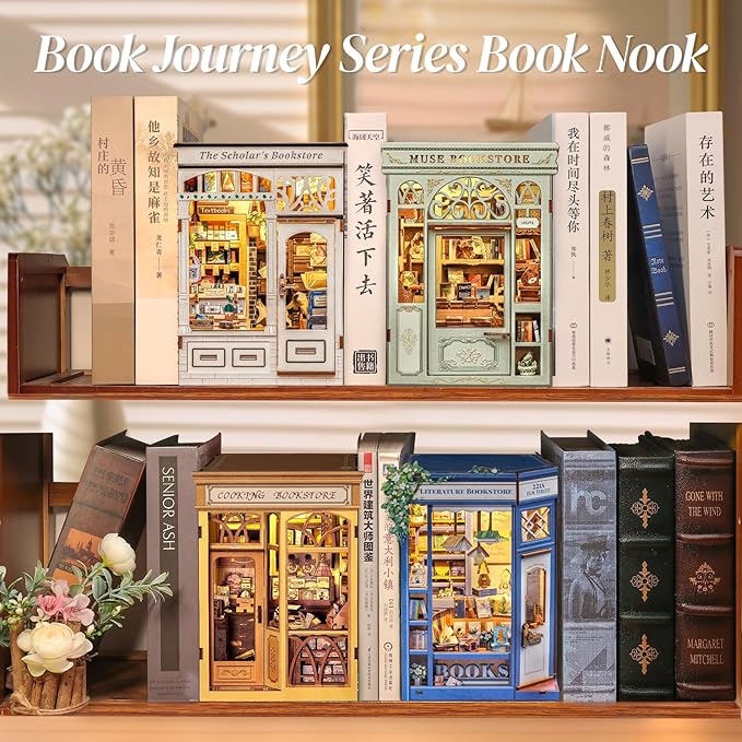 CUTEBEE Book Nook Kit - DIY Miniature House Dollhouse Kit for Adults and Teens, Booknook Tiny House Bookshelf Decor 3D Wooden Puzzle, Gifts for Family, Friends (Muse Bookstore)