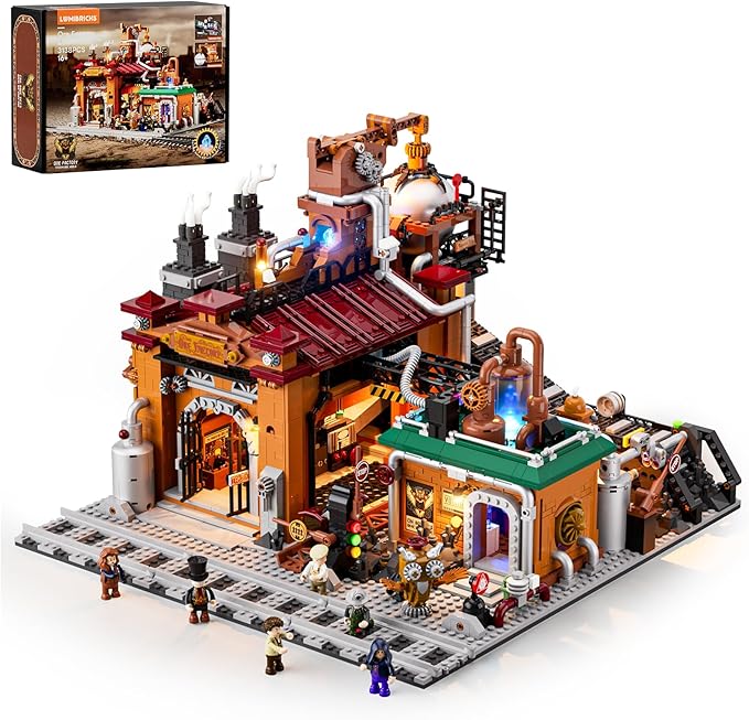 Steampunk Ore Factory Lighting Building-Bricks Set, 3138 Pcs Interactive Mechanical Factory Collection Display Set for Adults and Steampunk Lovers