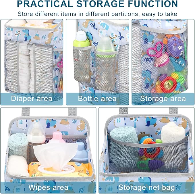 Accmor Hanging Baby Diaper Caddy Organizer, Diaper Stacker, Baby Crib Hanging Classified Storage Bag Organizer for Changing Table, Crib, Playard or Wall & Nursery Organization, White