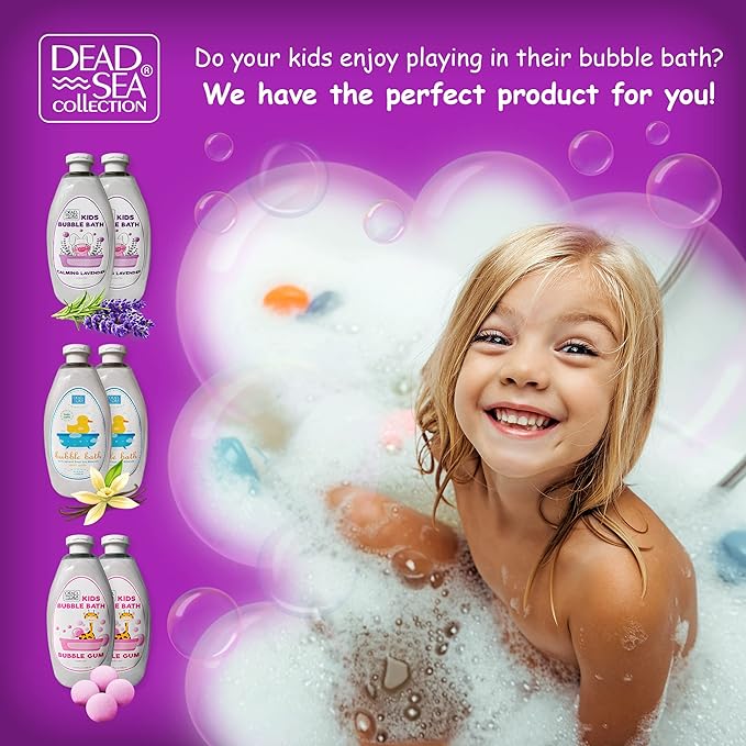 Dead Sea Collection Bubble Bath Kids with Lavender - Cleansing and Moisturizing Liquid Bath Bubbles - Lavender Oil and Pure Dead Sea Minerals - Pack of 2 Large Bottles (67.6 fl.oz)