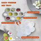 Baby Fruit Food Feeder & Breastmilk Popsicle Molds for Teething Relief, Baby Feeding Sets, 1 Freezer Tray with Lid & 1 Teether Toy & 1 Silicone Teething Pacifier Feeder, Extra Food Pouches (Grey)
