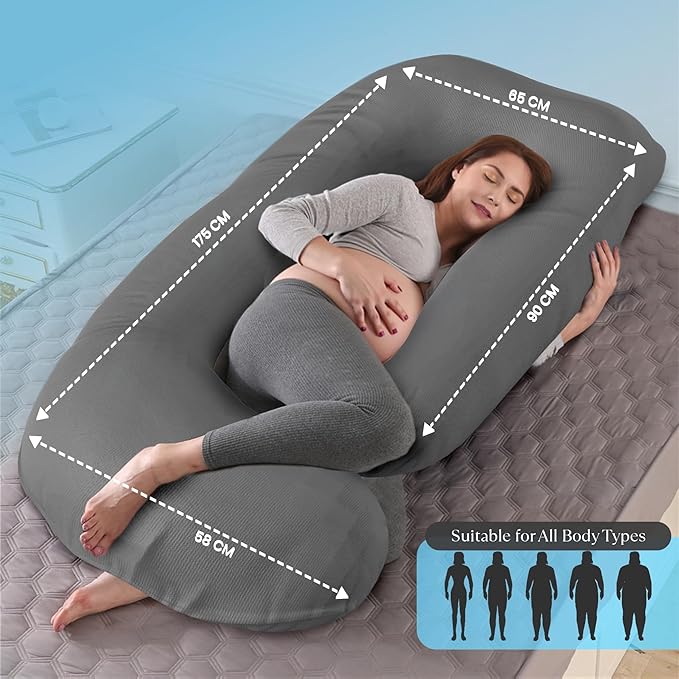 G Pregnancy Pillows with 2 Covers for Sleeping - G Shaped Full Body Maternity Pillow for Pregnant Women with Premium Removable Covers - Support for Back, Legs, Belly, HIPS, 69 Inch, Grey