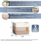 NaturalCozy Storage Cubes 9”x9”x7”Cotton Rope Woven Baskets for Organizing 3-Pack | 9 Inch Cube Storage Bin | Small Basket for Shelf Nursery, Pantry, Decorative Plant, Bathroom Closet, Toy Gift