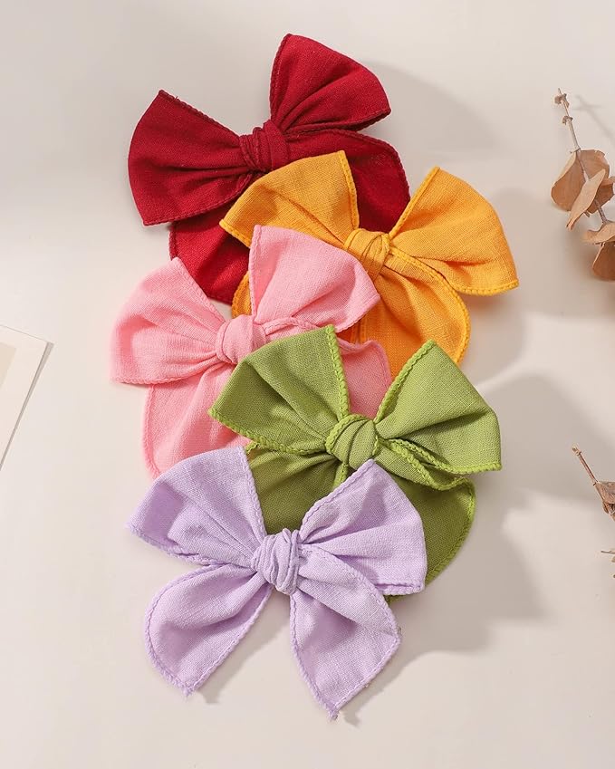 doboi 20PCS Fable Bows 3.6 Inch Hair Clips Baby Girls Hair Clips Cotton Linen Bows for Girls Solid 10 Color Hair Accessories for Baby Toddlers Kids