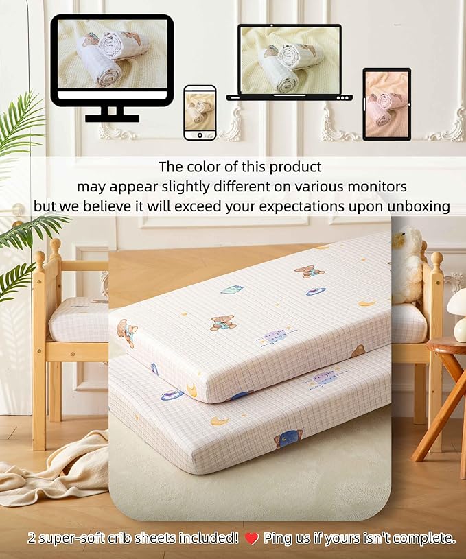 SDY Jersey Crib Sheets for Baby Girls,52"x28"X8", Pink Kawaii Bear Standard Oval/Retangle Crib Mattress Sheets for Toddler,Super Soft Breathable