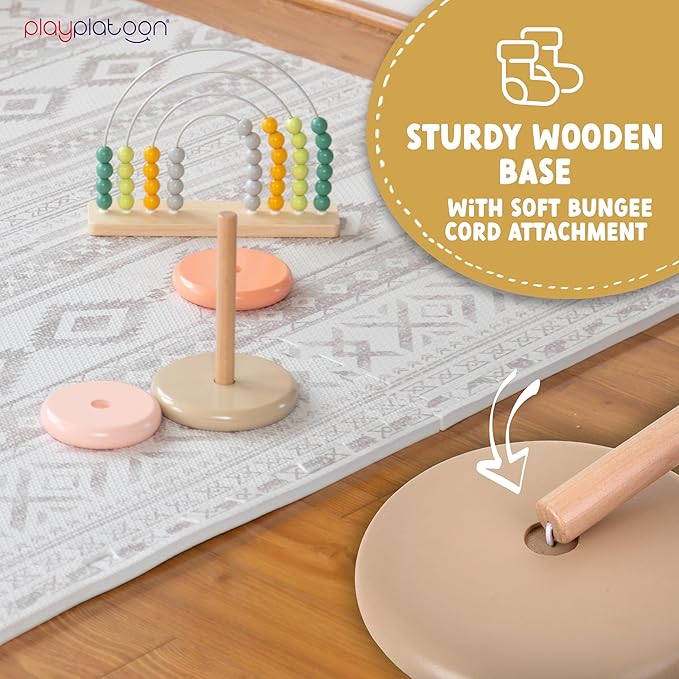 Play Platoon Wooden Rainbow Stacking Toy Ring Stacker, Educational Interactive Learning Toys, Create Stacks of Circles for Kids, Babies, Toddlers and Children