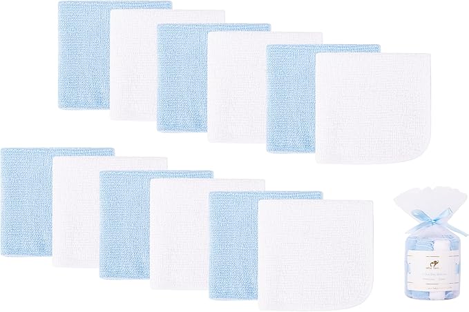 12 Pack Baby Washcloths 100% Cotton - Small Terry Wash Cloths 8" x 8" Soft Face Washcloth for Hand Body Sensitive Skin Thin Absorbent Wipes for Newborns Infant
