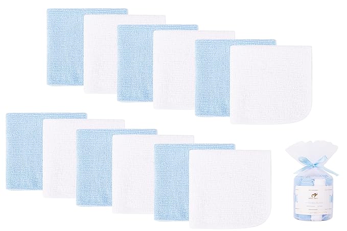 12 Pack Baby Washcloths 100% Cotton - Small Terry Wash Cloths 7.8" x 7.8" Soft Face Washcloth for Hand Body Sensitive Skin Thin Absorbent Wipes for Newborns Infant